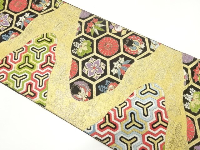 JAPANESE KIMONO / ANTIQUE TORTOISESHELL-PATTERNED FUKURO OBI / WOVEN- 